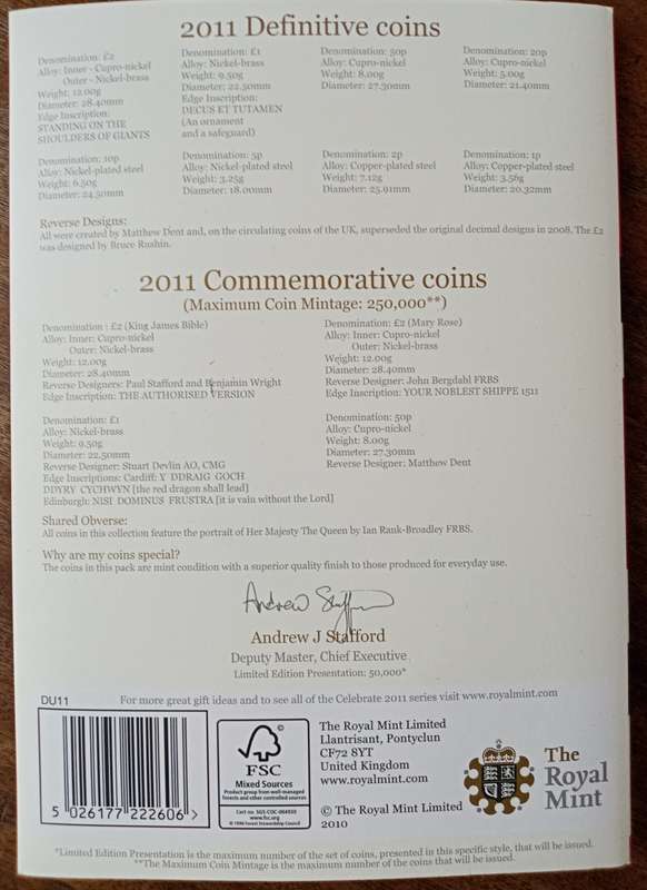 2011 Great Britain uncirculated commemorative 13 coin set in Royal Mint presentation pack