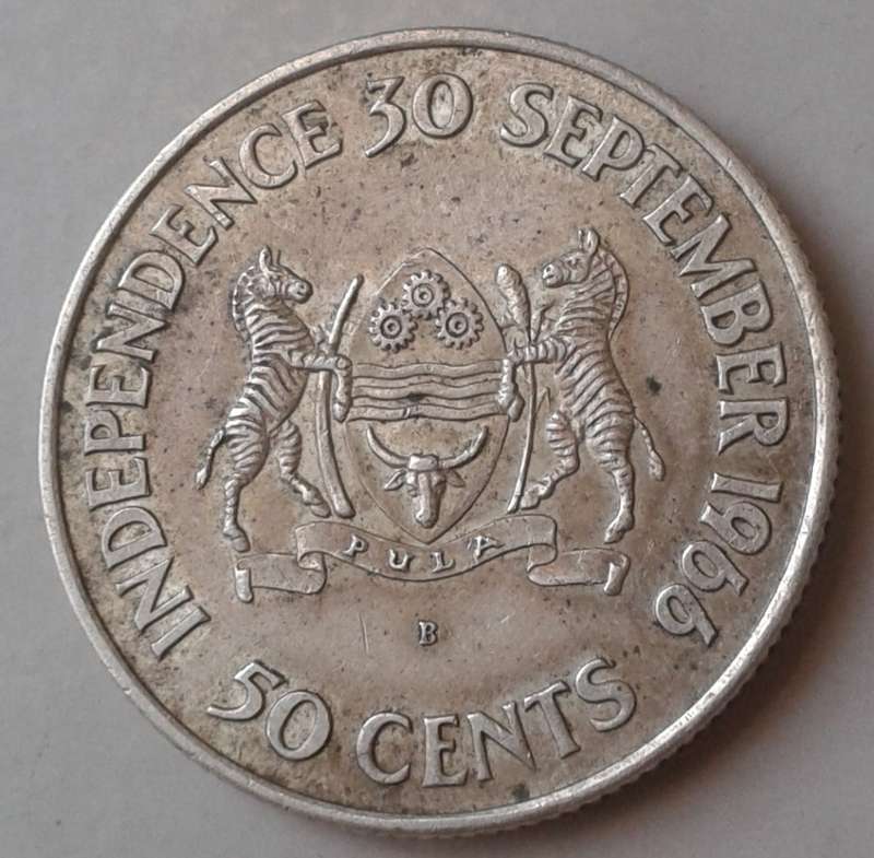 Scarce 1966 Botswana silver 50c (mintage 40000)