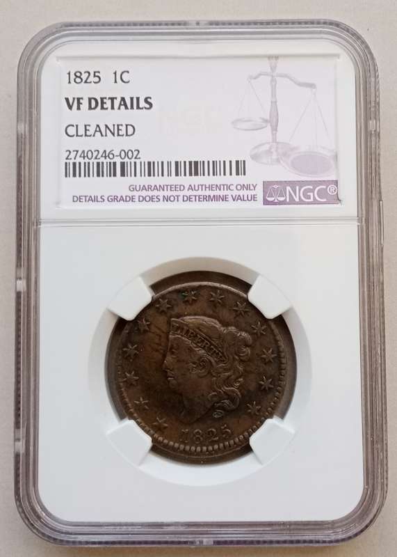 1825 USA Coronet Head large 1c NGC graded VF Details