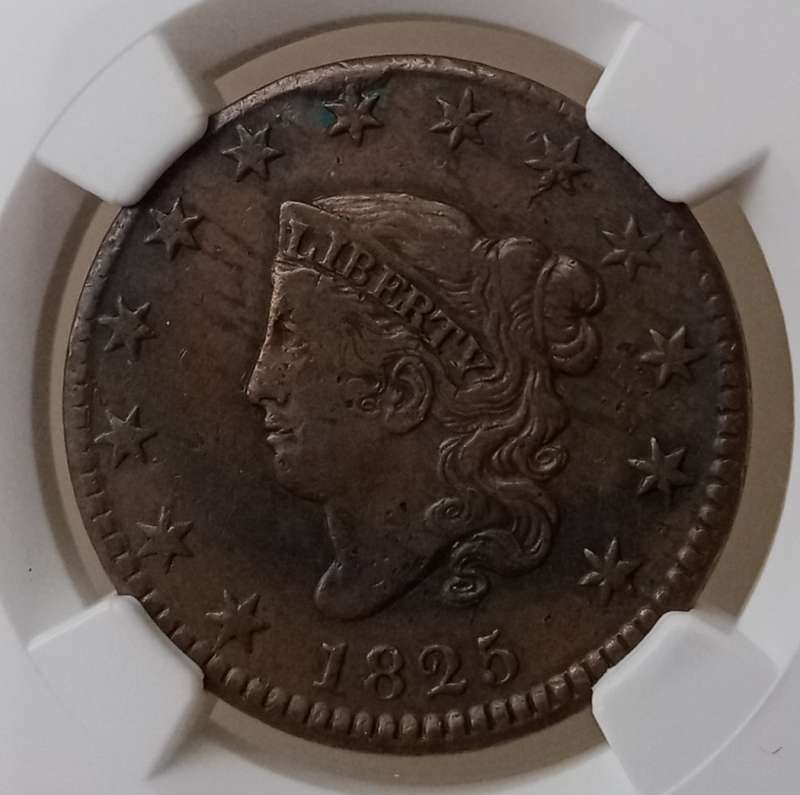 1825 USA Coronet Head large 1c NGC graded VF Details