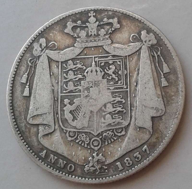 Scarce 1837 British silver half crown (low mintage)