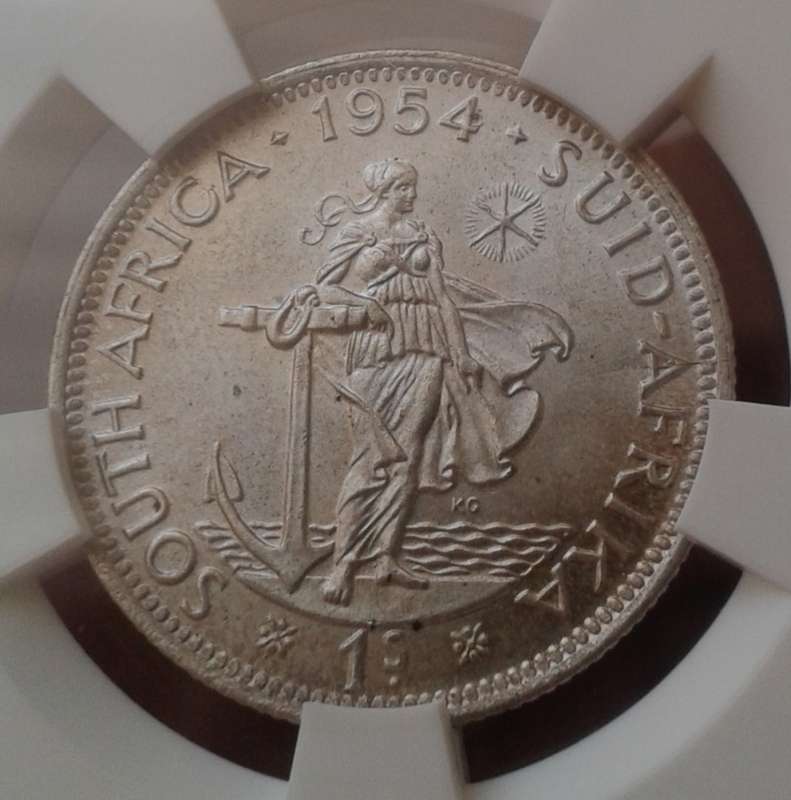 Nice 1954 union silver shilling SANGS MS64