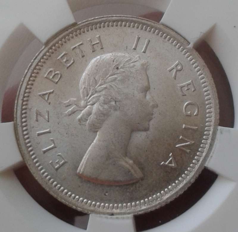 Nice 1954 union silver shilling SANGS MS64