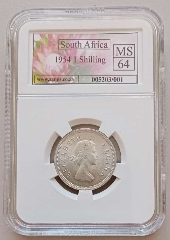 Nice 1954 union silver shilling SANGS MS64