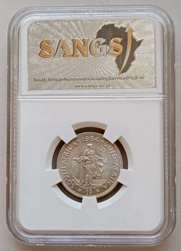 Nice 1954 union silver shilling SANGS MS64