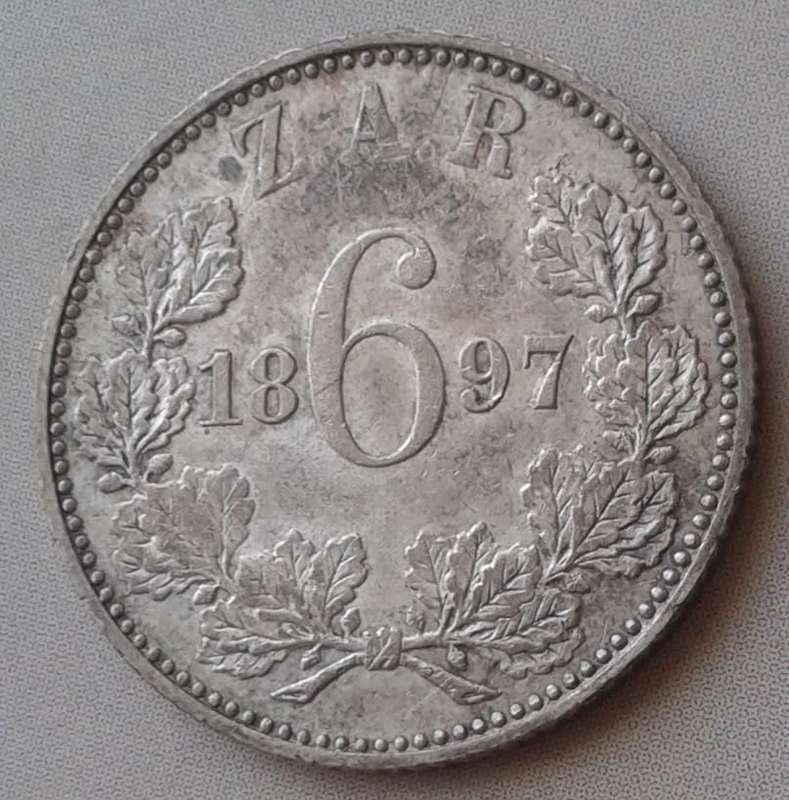High grade 1897 ZAR Kruger silver sixpence in AU