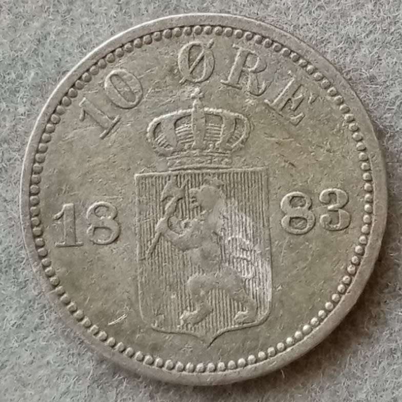 Nice 1883 Norway silver 10 Ore in VF