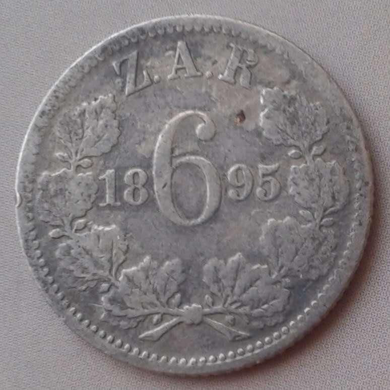 1895 ZAR Kruger silver sixpence.