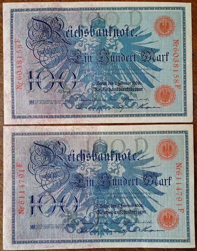 Nice 1908 German 100 Mark note in XF