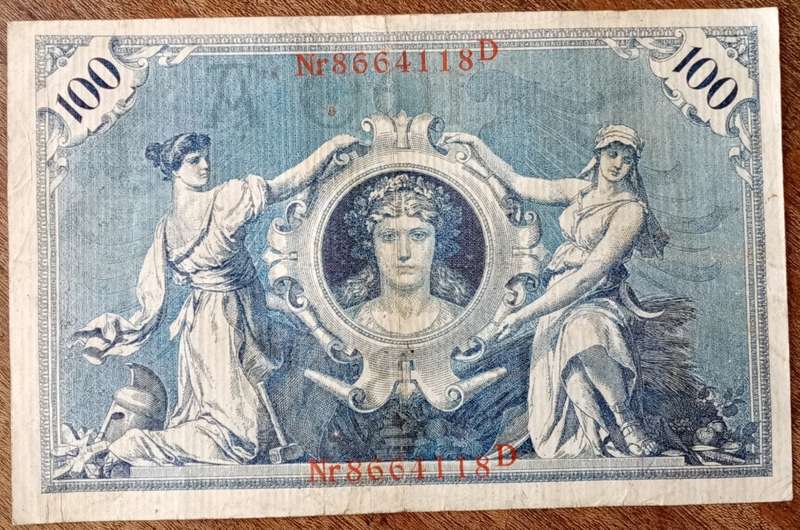 1908 German 100 Reichsmark note.