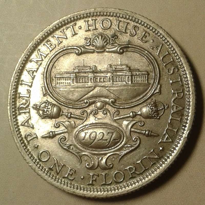 High grade 1927 Australia silver Florin in AU+