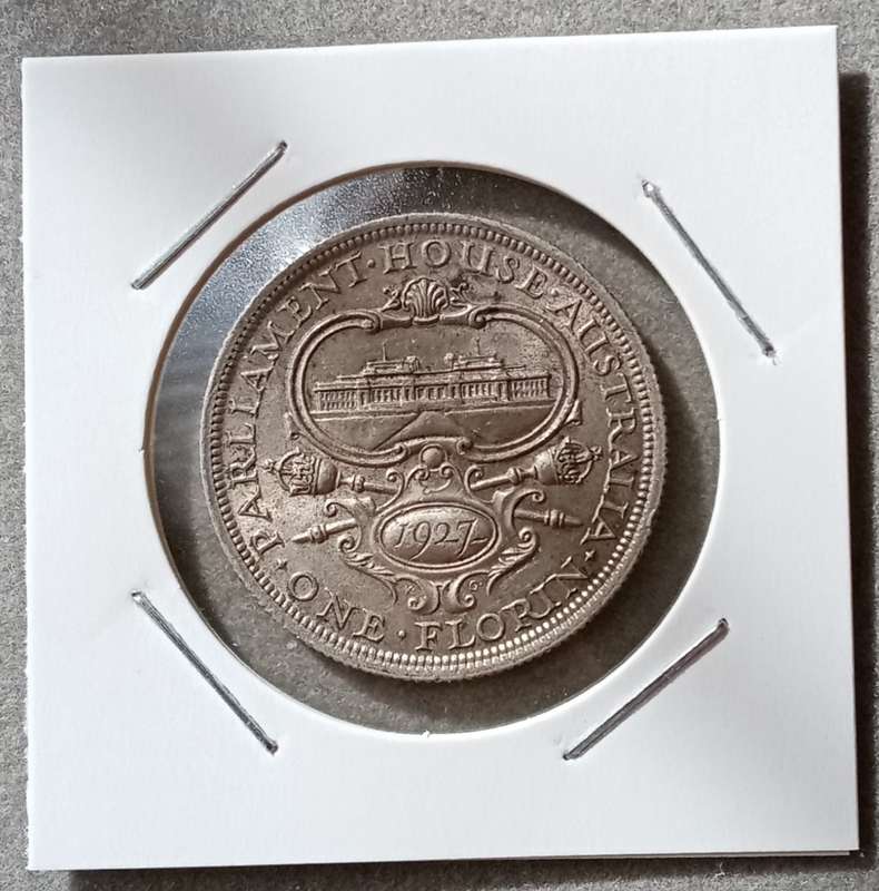 High grade 1927 Australia silver Florin in AU+