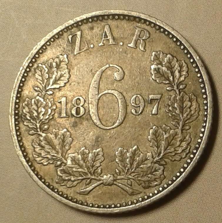 1897 ZAR Kruger silver sixpence in XF.