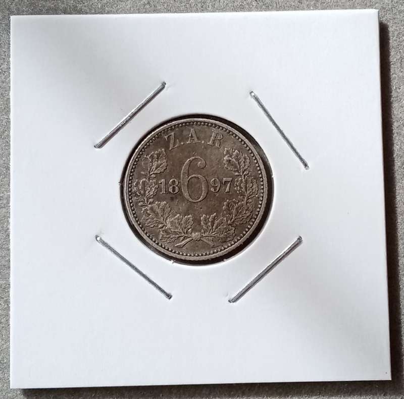 1897 ZAR Kruger silver sixpence in XF.