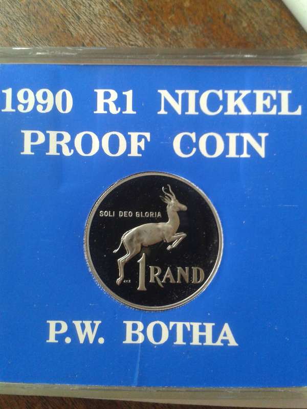1990 P.W Botha proof nickel R1 in case