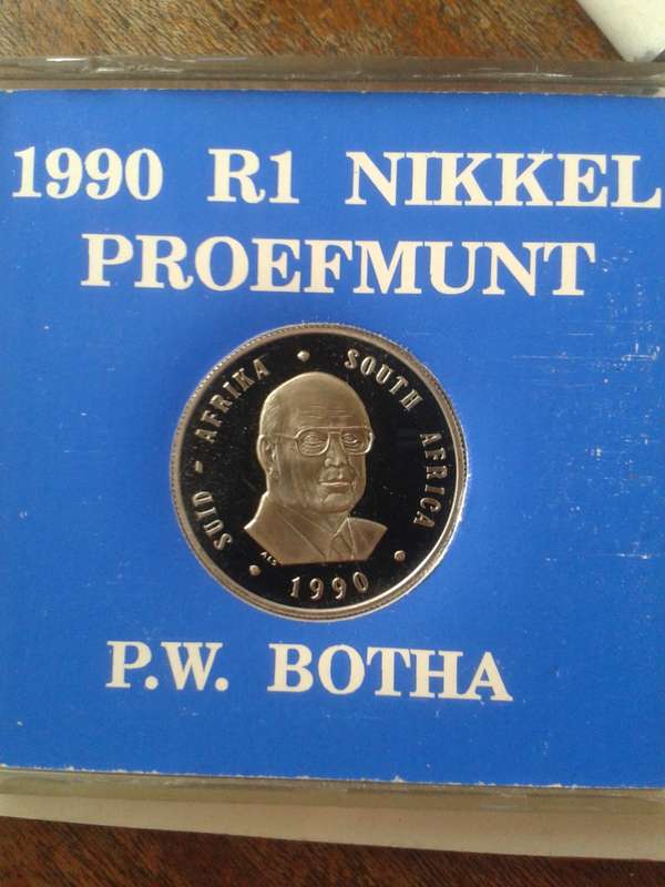 1990 P.W Botha proof nickel R1 in case