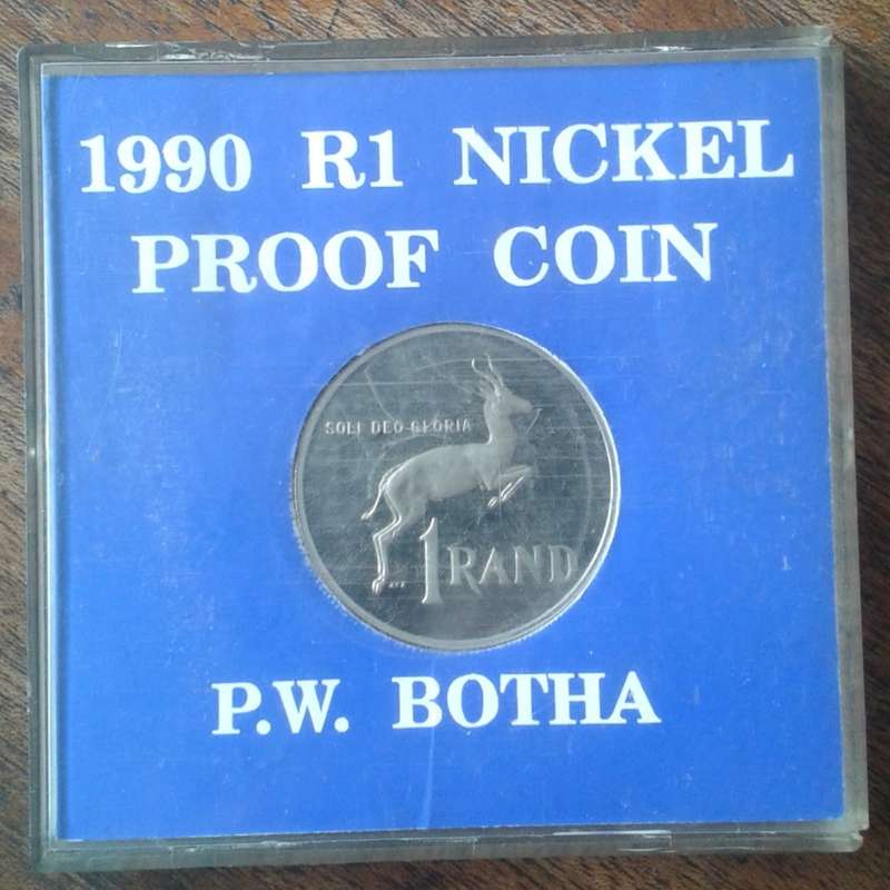 1990 P.W Botha proof nickel R1 in case