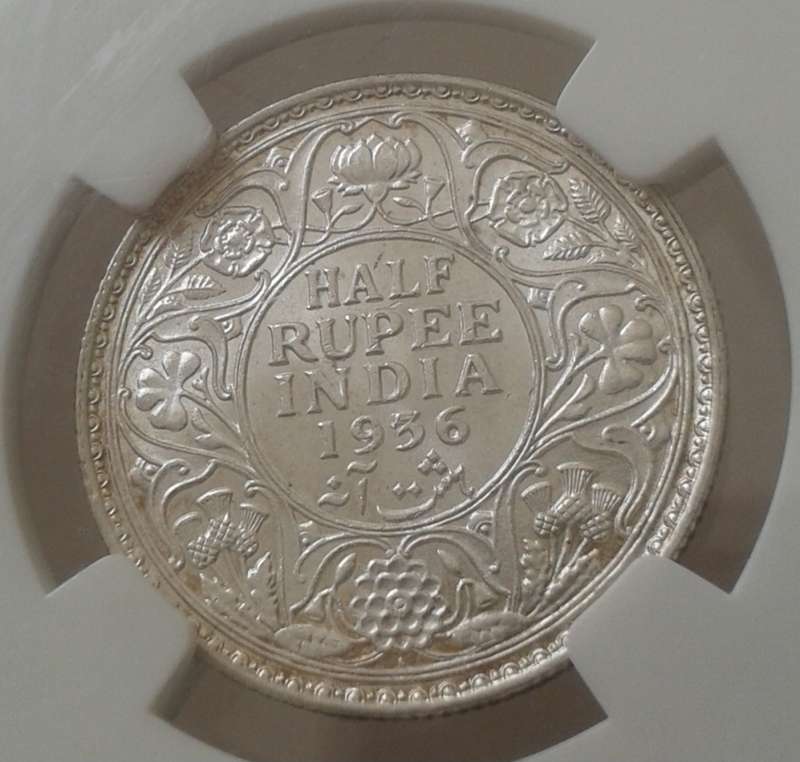 1936 India silver 1/2 Rupee NGC MS62