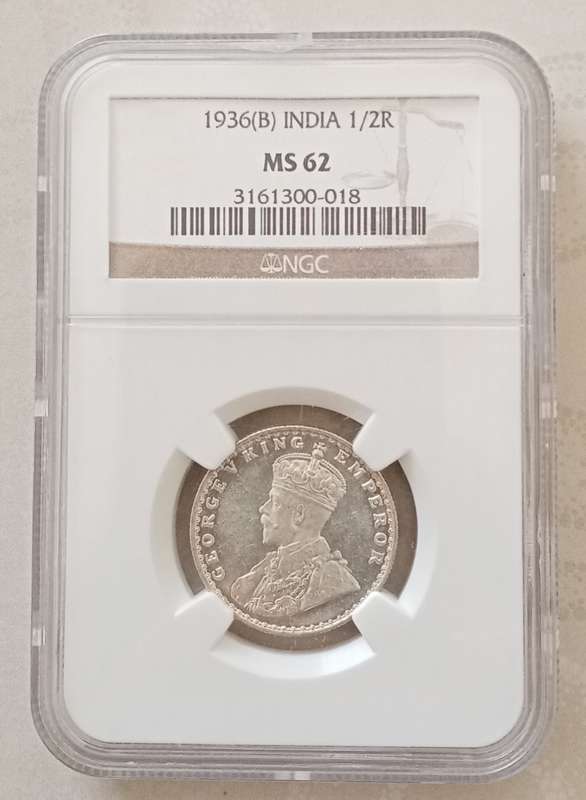 1936 India silver 1/2 Rupee NGC MS62
