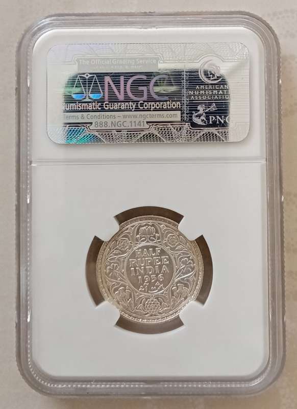 1936 India silver 1/2 Rupee NGC MS62