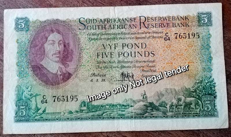1958 M.H de Kock 5 Pounds note