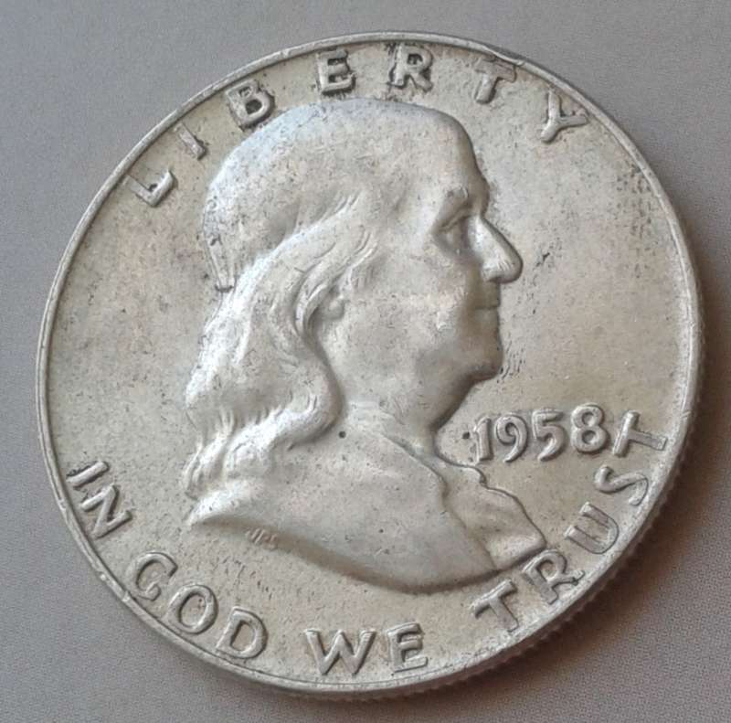 Nice 1958 D USA Franklin silver half dollar (high grade)
