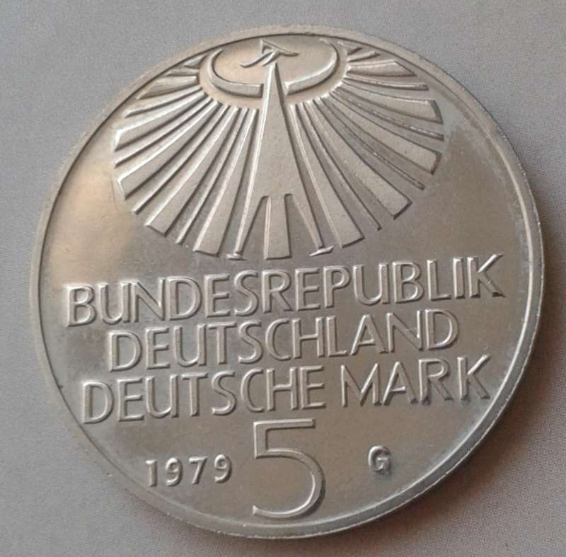 1979 German uncirculated 5 Mark with certificate