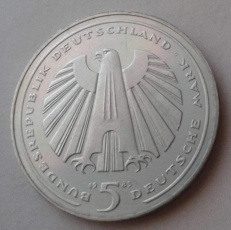 1985 German uncirculated 5 Mark with certificate