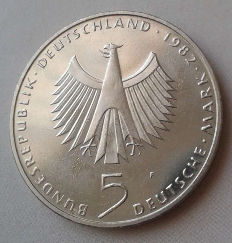 1982 German uncirculated 5 Mark with certificate