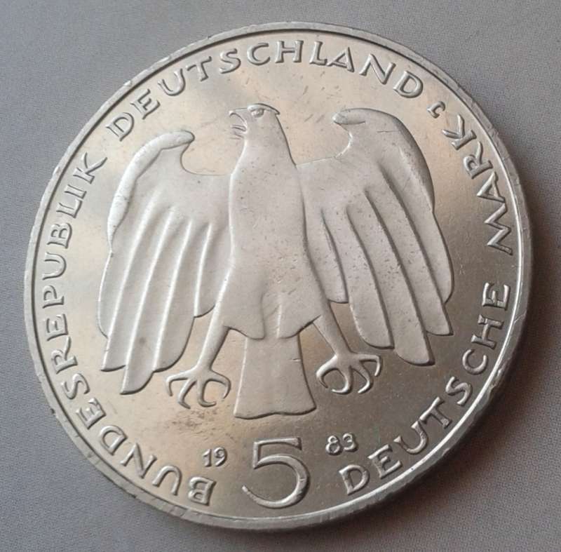 1983 German uncirculated 5 Mark with certificate