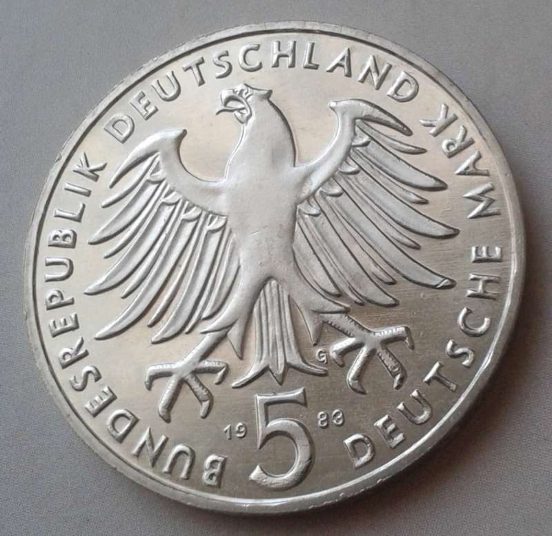 1983 German uncirculated 5 Mark with certificate (Martin Luther)