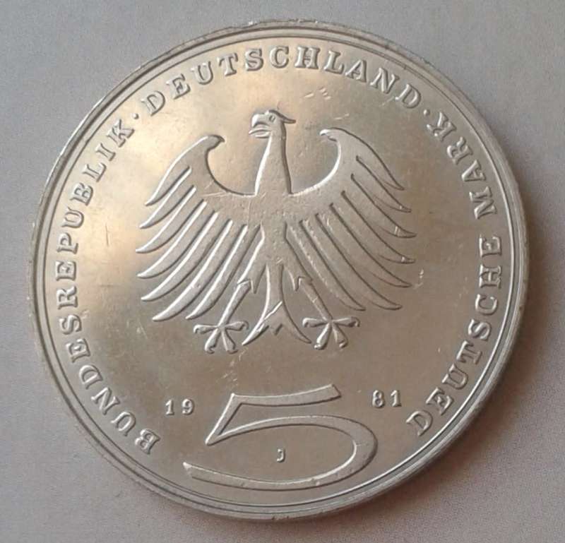1981 German uncirculated 5 Mark with certificate