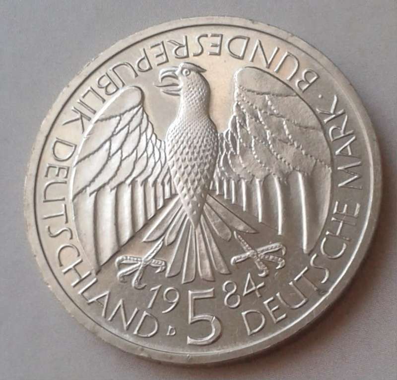 1984 German uncirculated 5 Mark with certificate