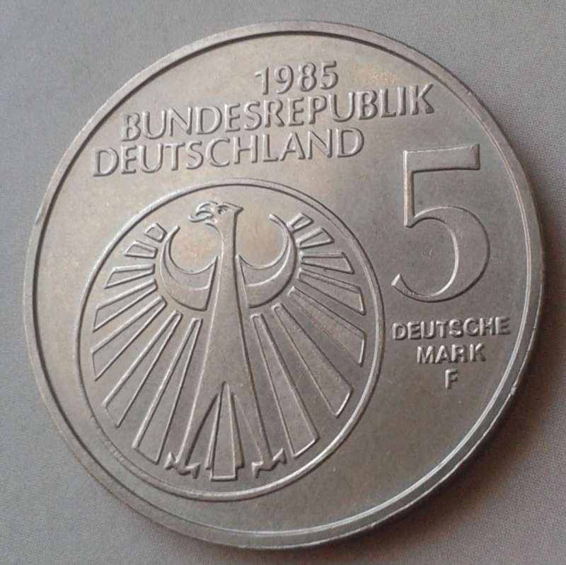 1985 German uncirculated 5 Mark with certificate