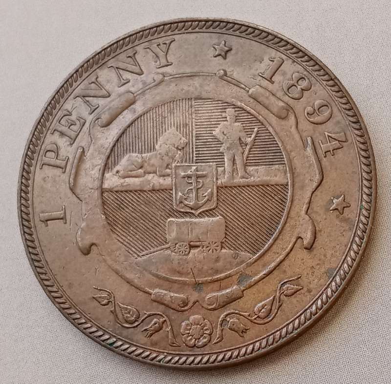 Scarcer 1894 ZAR Kruger penny in AXF