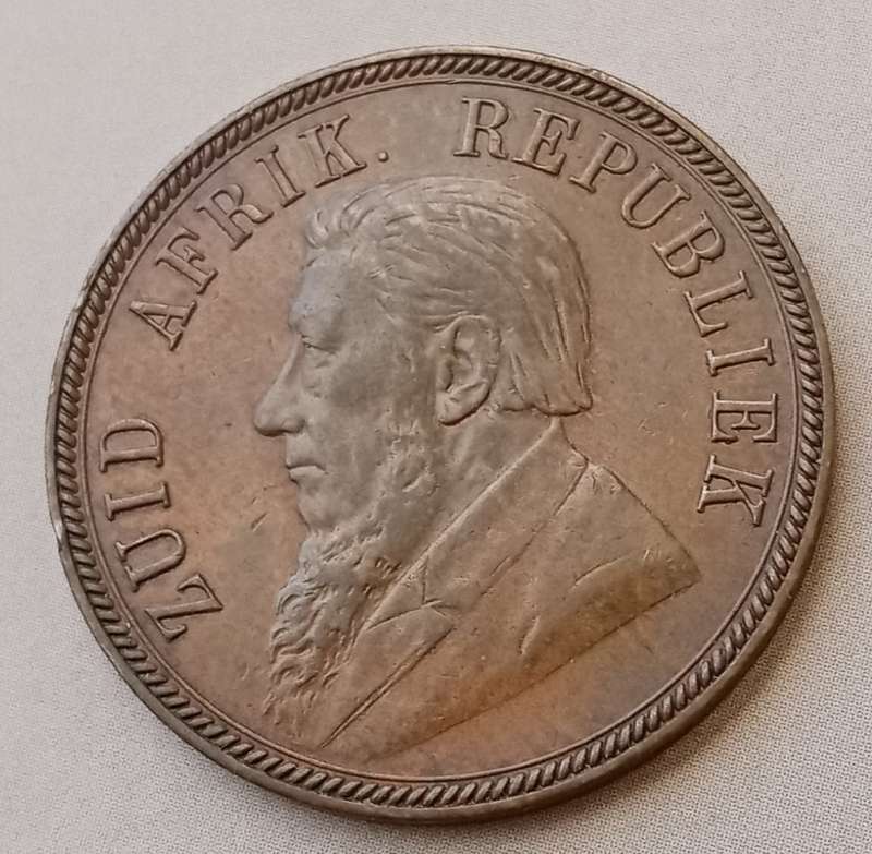 Scarcer 1894 ZAR Kruger penny in AXF