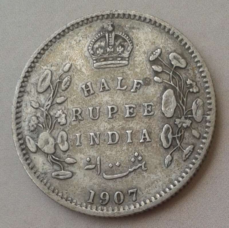 Nice 1907 (C) British-India silver half Rupee