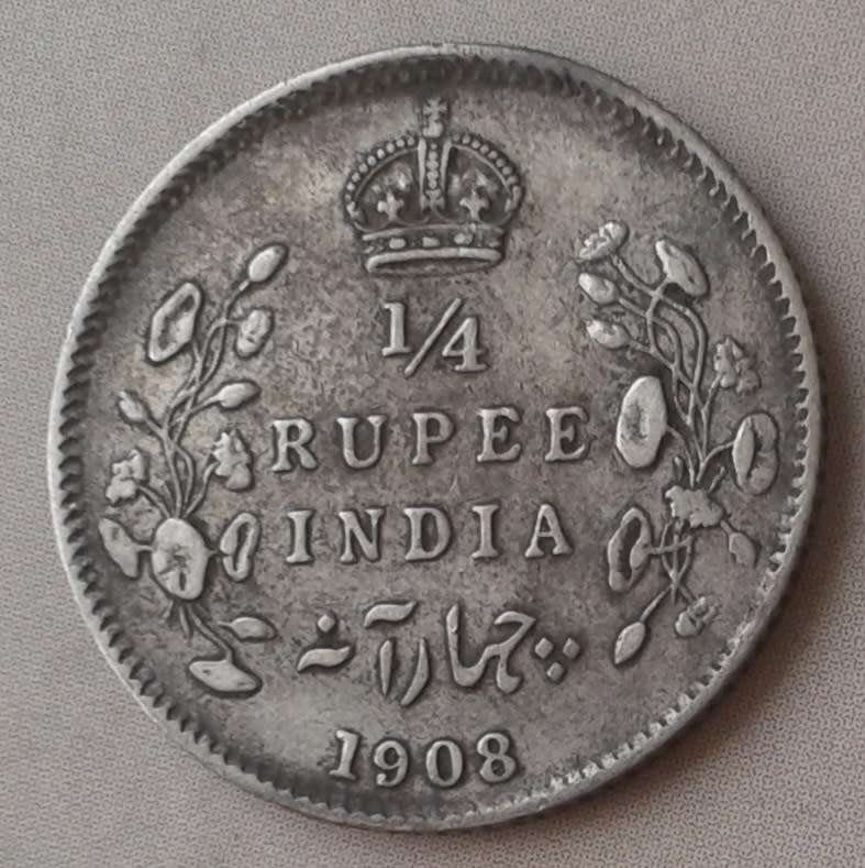 1908 British-India silver 1/4 Rupee