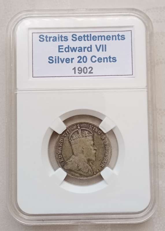 Nice 1902 Straits Settlements silver 20c in slab