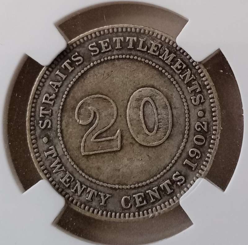 Nice 1902 Straits Settlements silver 20c in slab