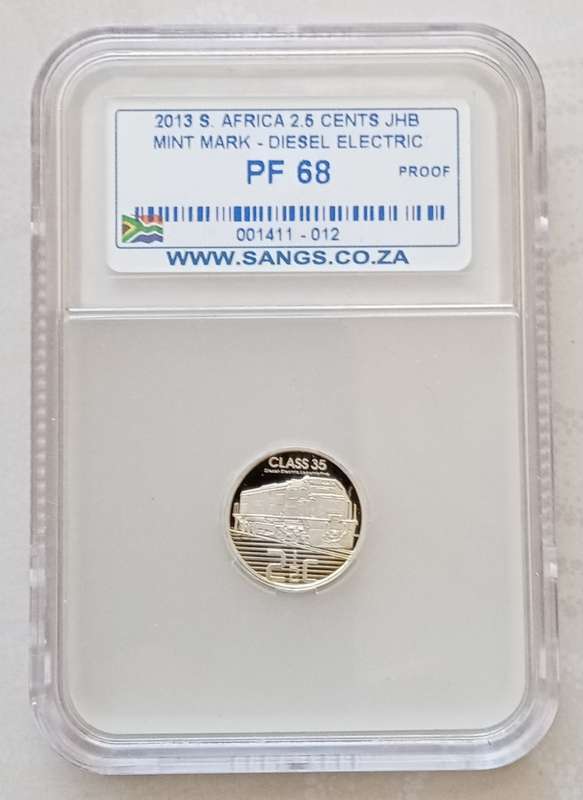 Scarcer 2013 Proof silver 2 1/2c SANGS PF68 with JHB Mint mark (Class 35)