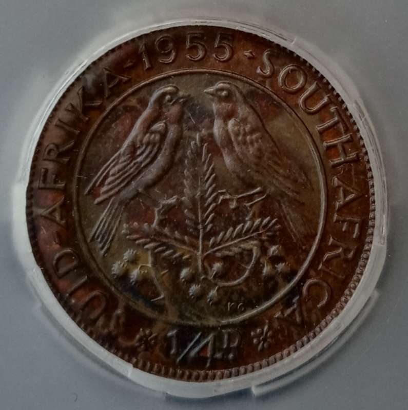 Nice 1955 Union 1/4 Penny SANGS AU 58 BN (Cracked Die)