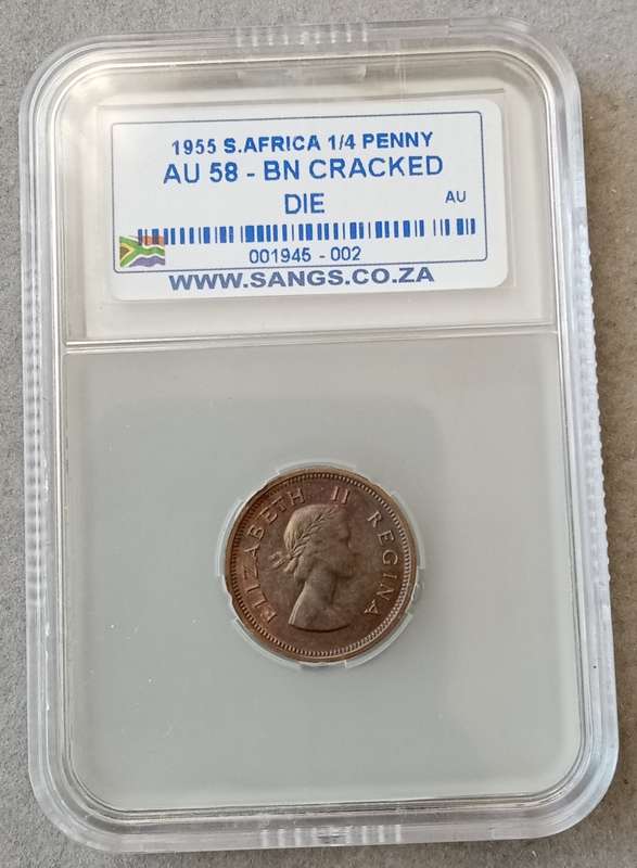 Nice 1955 Union 1/4 Penny SANGS AU 58 BN (Cracked Die)