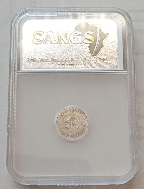 Scarcer 1963 silver 2 1/2c SANGS MS63 (Cracked Die)