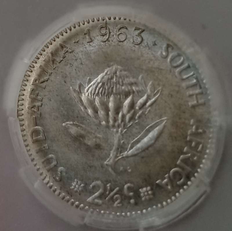 Scarcer 1963 silver 2 1/2c SANGS MS63 (Cracked Die)
