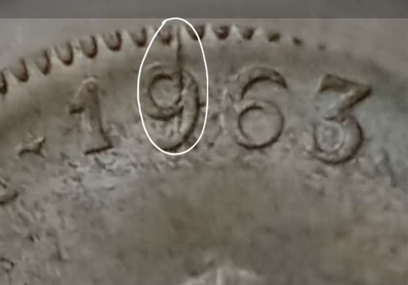 Scarcer 1963 silver 2 1/2c SANGS MS63 (Cracked Die)