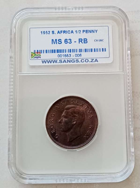 Nice 1952 Union 1/2 penny SANGS MS63 RB
