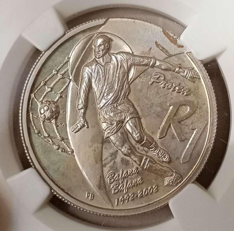 Scarce 2002 Soccer silver R1 NGC MS65 (mintage: 527)