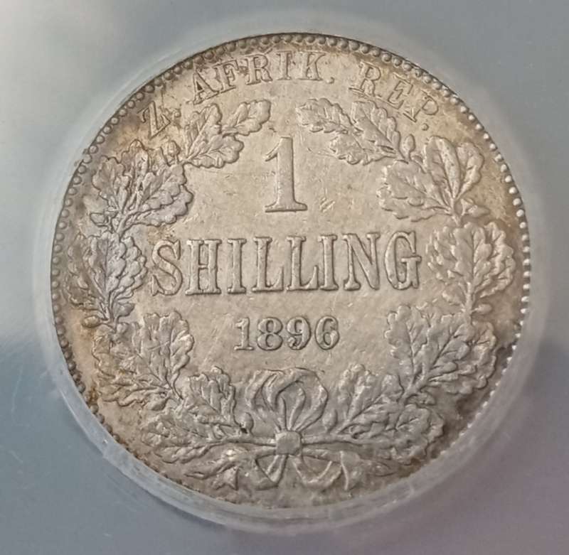 1896 ZAR Kruger silver shilling SANGS AU50