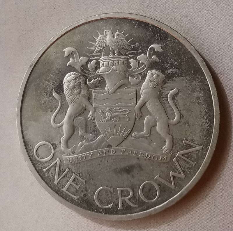 Scarcer 1966 Malawi proof crown in original box (mintage: 20000 only).